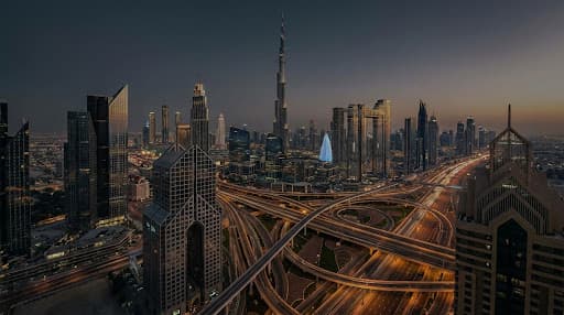 Dubai skyline at sunset